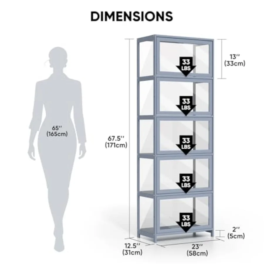 5-Tier Display Cabinet with Acrylic Doors, 68" Tall Curio Cabint view 2