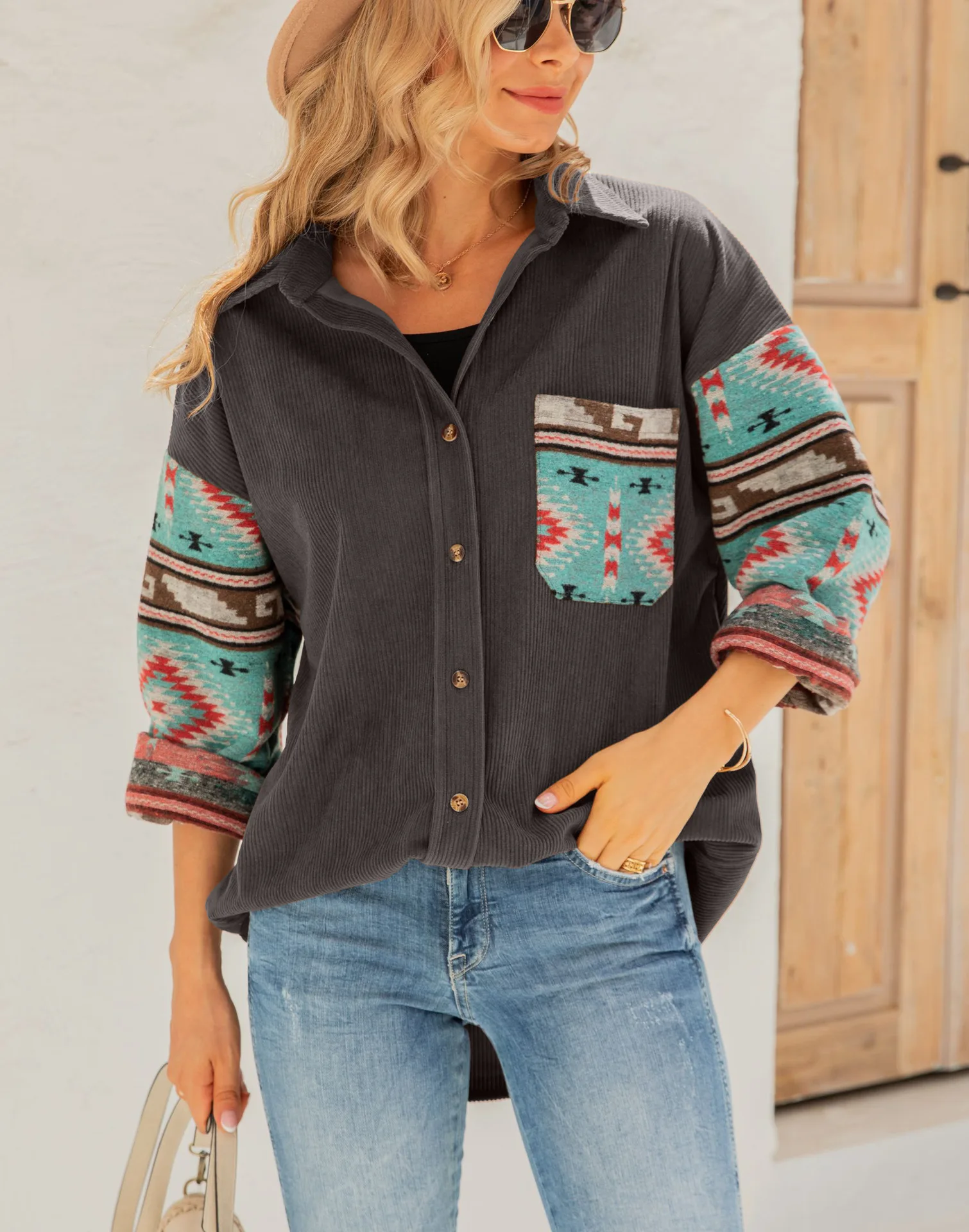 

Ethnic Style Printed Jacket Coat Women 2022 Autumn Winter New Printed Long Sleeve Shirt Ladies Elegant Causal Loose Jacket
