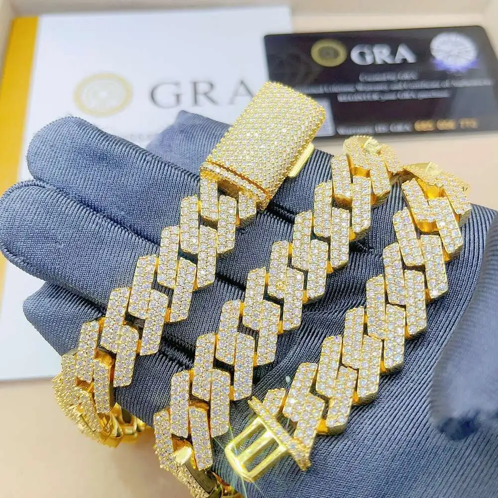 Gra Certificated Gold Pure 925 Sterling Silver Chains for Men Vvs Moissanite Miami Cuban Link Chain