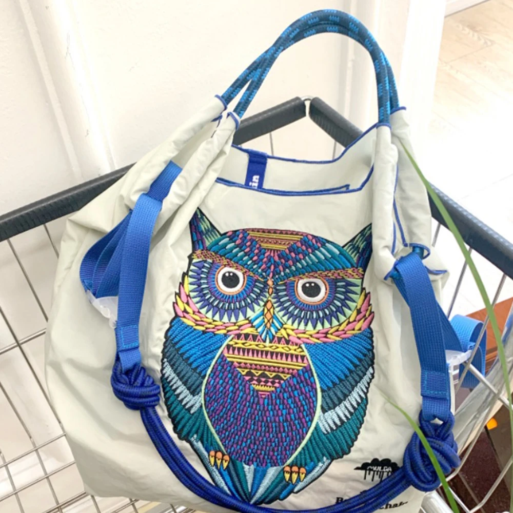 Cat Embroidery Eco Bag Designer Bags for Women Shoulder Bag Ball Tiger Shopper Tote Rope Handle Handbags and Purses Animal Hobo