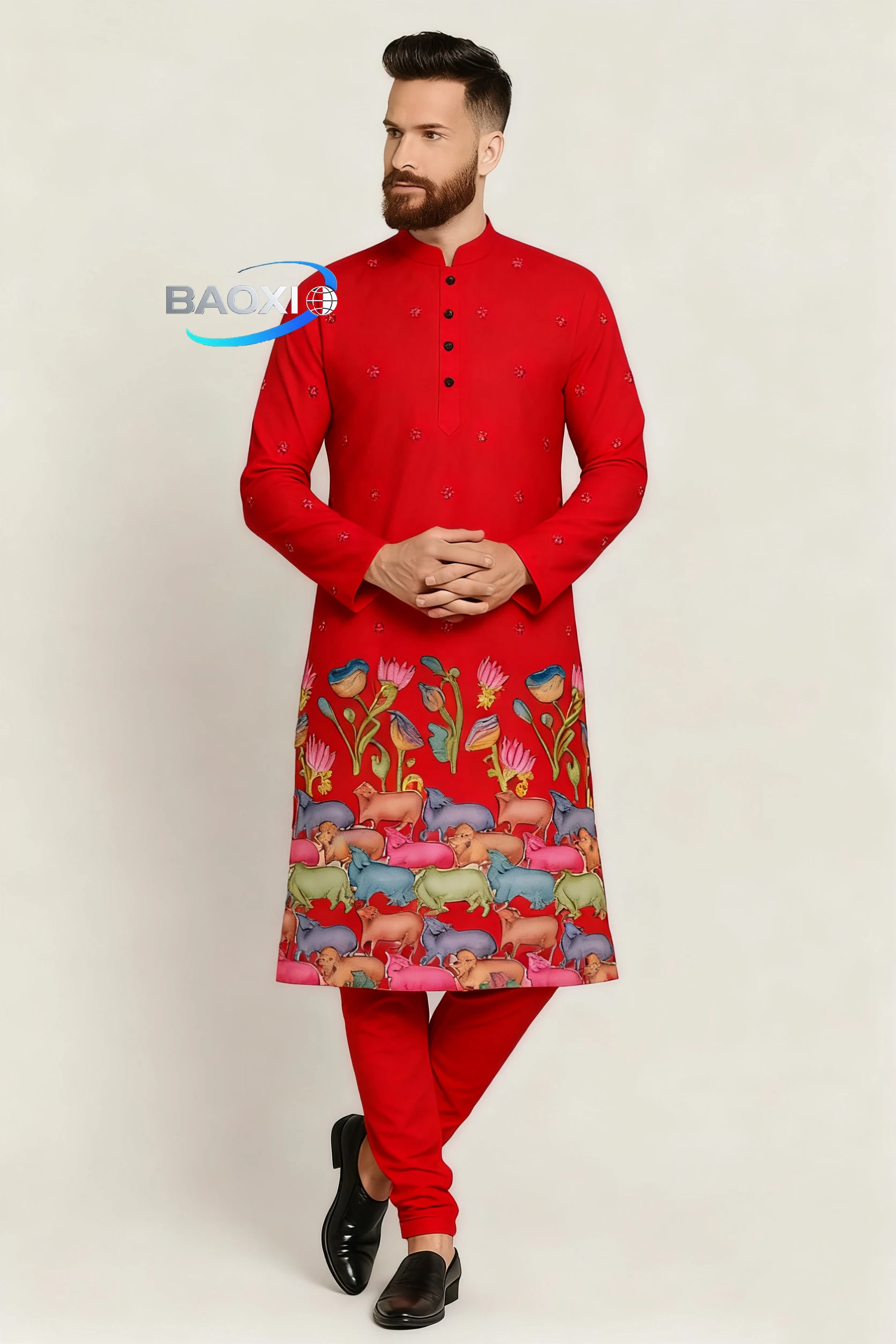2025Men's printed pattern kurta vardha fashionable and comfortable fit regular long robe suitable for all occasions