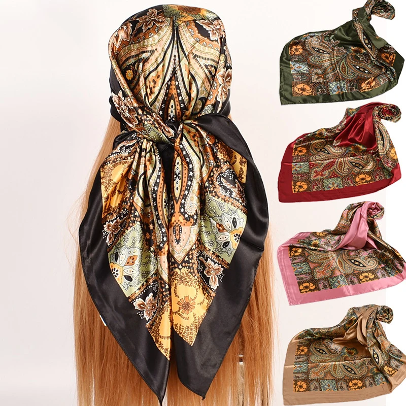 

90*90CM Shawls Fashion Beach Sunscreen Silk Scarves 2024 Europe And America Kerchief Popular Print Square Bandannas