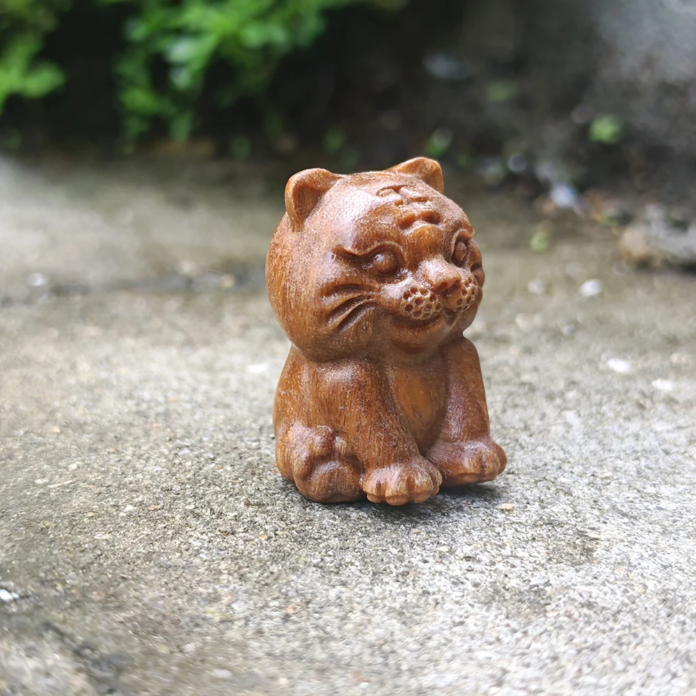 1.1 Inch Wooden Tiger Figurine, Ethnic Style, Simple Style, Suitable for Holiday Decorations, Home Decor, Christmas Decorations, Tabletop Decorations, Living Room, Party Decorations