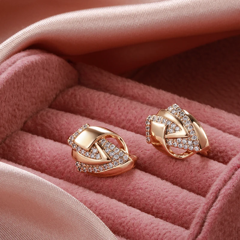 Kinel Fashion 585 Rose Gold Color Geometry Earrings for Women Micro-wax Inlay Natural Zircon Wedding Party Daily Jewelry New
