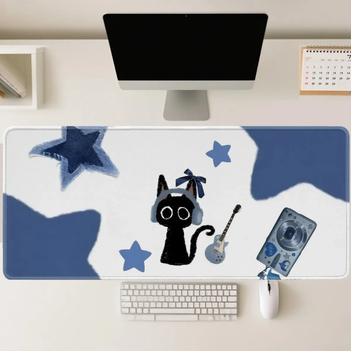 

Kawaii Black Cat Snow Rubber Mouse Pad Durable Non-Slip for Gaming Office Computer Decor