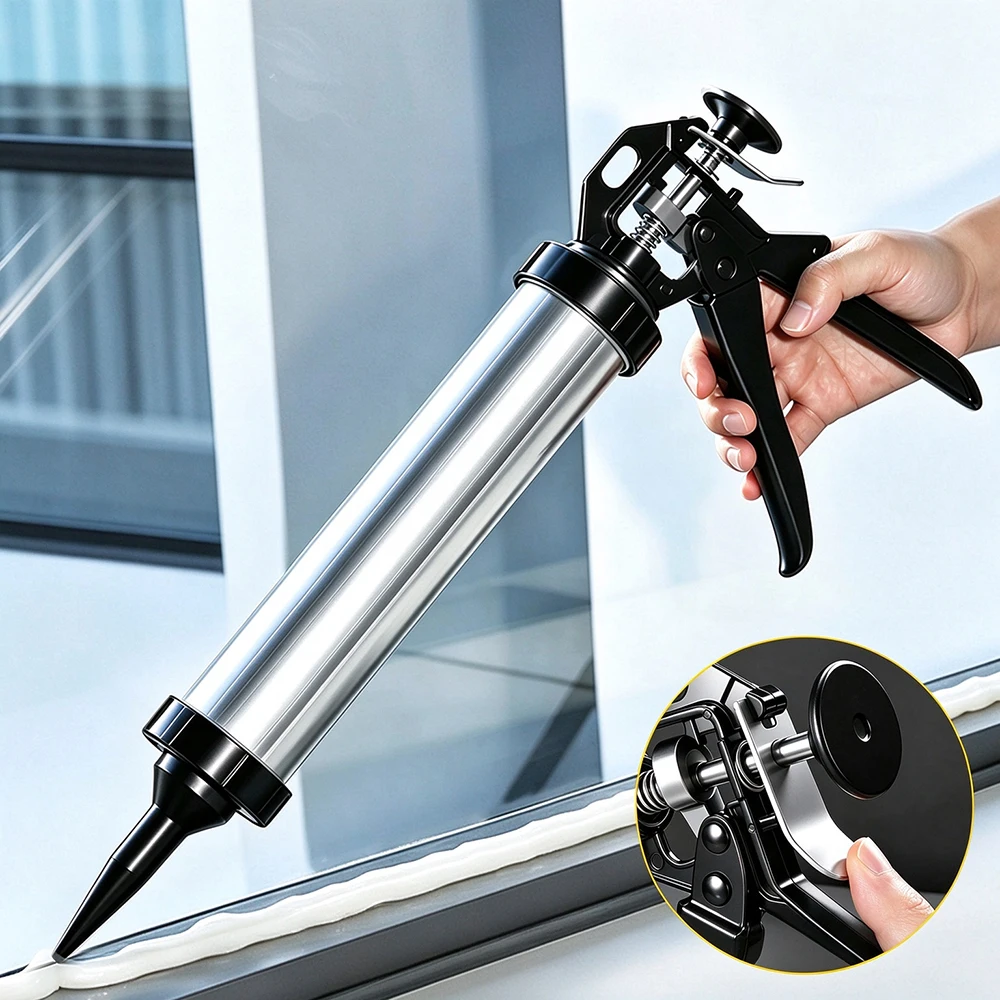 Manual Caulking Gun Aluminum Alloy Tube Labor Saving Auto Cut Off Silicone Sealant Glue Gun for Glass Window Door Home Repair