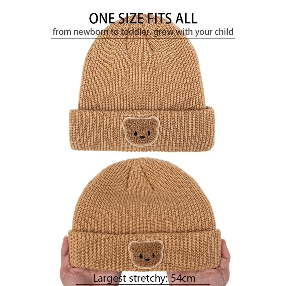 Moda bonito dos desenhos animados gorro boné à prova de vento cor sólida chapéu de malha quente pulôver boné bebê