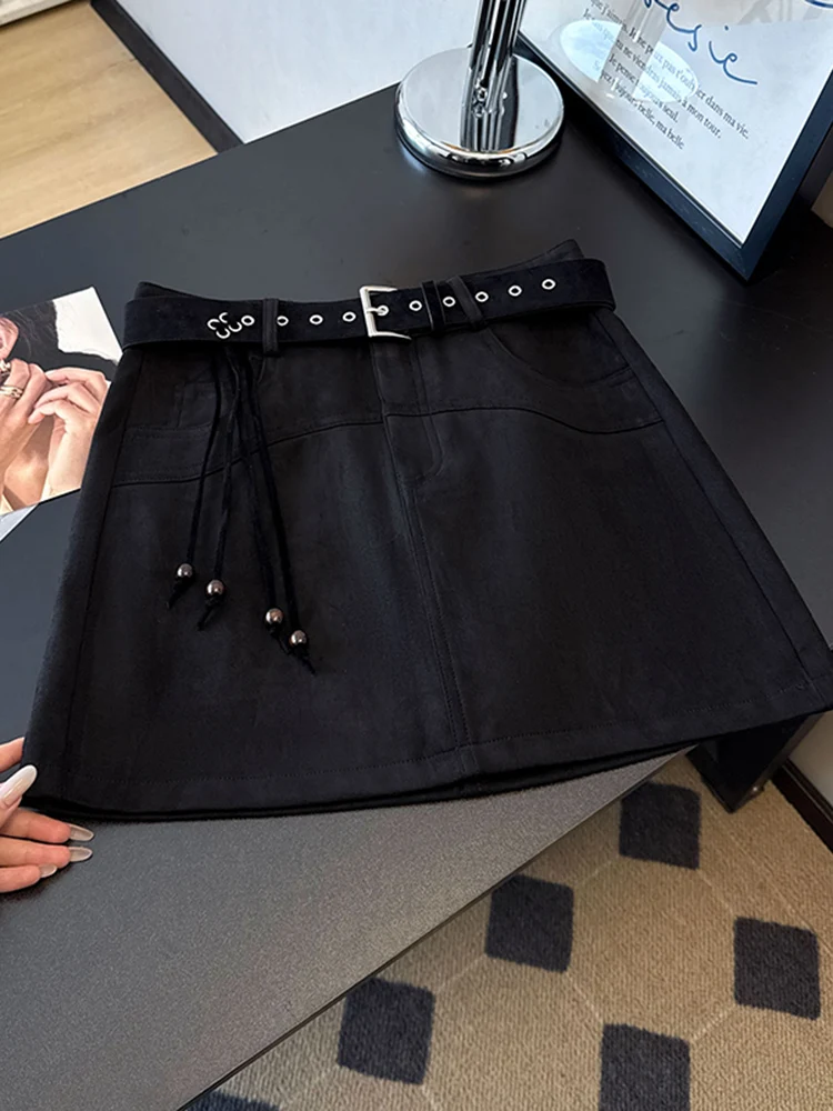 A-lijn rok met hoge taille Suède anti-licht rok voor dames Herfst Winter Nieuwe Sle Bodycon-rok ellfi-patroon