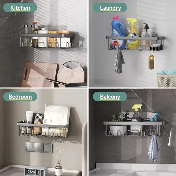 

6-Pack Rustproof&Waterproof Shower Caddy, Adhesive Shelves Rack with Soap Holder, Large Bathroom