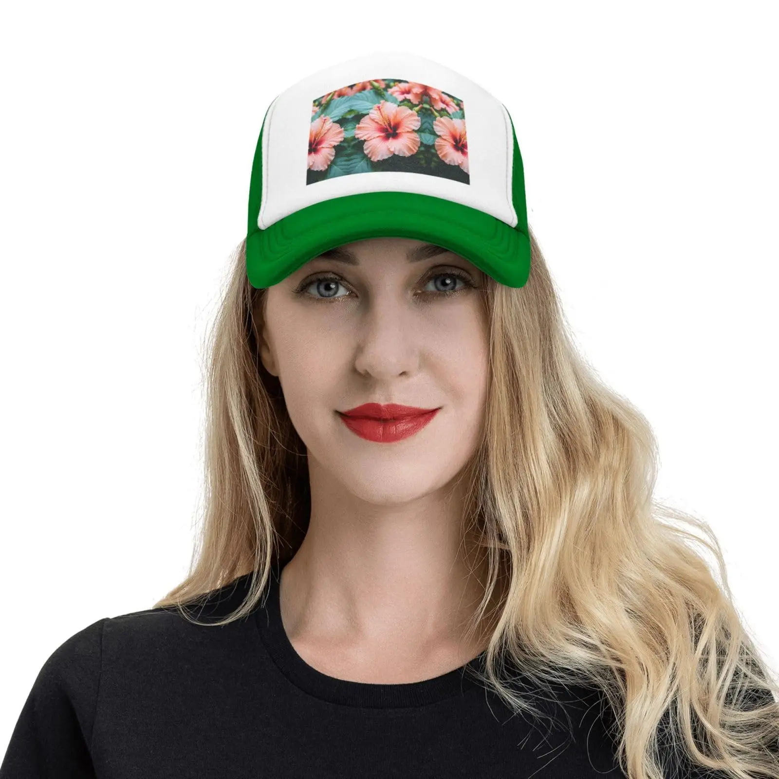 Casquette de baseball en maille imprimée fleur d'hibiscus tropical, chapeau de protection solaire respirant avec circonférence réglable