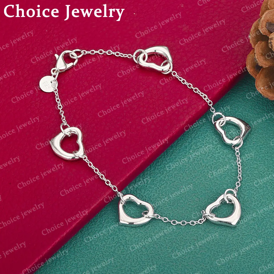 Armbänder aus 925er-Sterlingsilber mit fünf Herzen für Frauen, Hochzeit, Party, Charms, Schmuck, Modeaccessoires, Verlobungsgeschenk