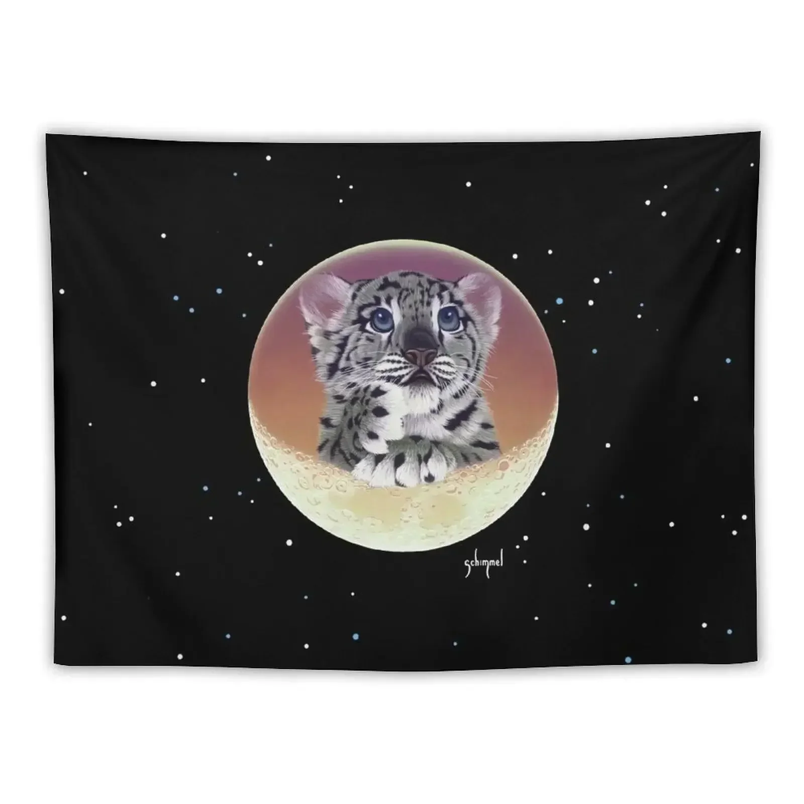 

Baby Snow Leopard Cub On Moon Tapestry Wall Decorations Aesthetic Room Decors Aesthetic Room Decoration On The Wall Tapestry