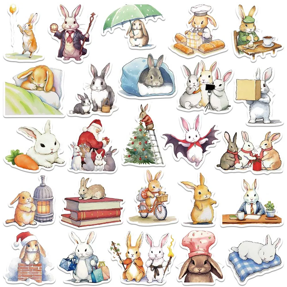 50pcs Retro Cute Cartoon Animal Bunny Rabbit Stickers For Luggage Laptop Water Bottle Phone Waterproof Graffiti Vinyl Decals