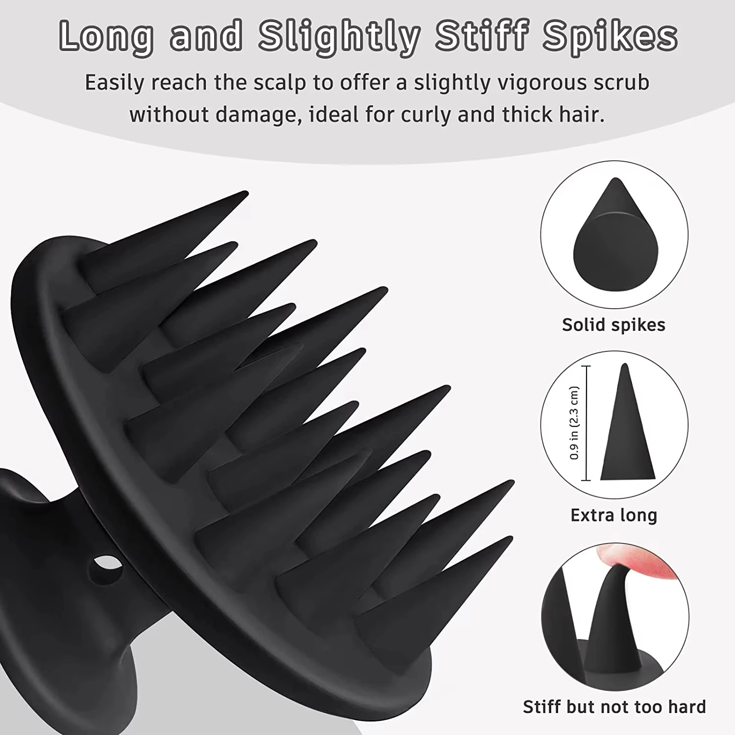 Silicone Hair Brush Scalp Massager, Long Hard Bristles for Long Curly Dense Hair, Head Cleaner Exfoliating Tool