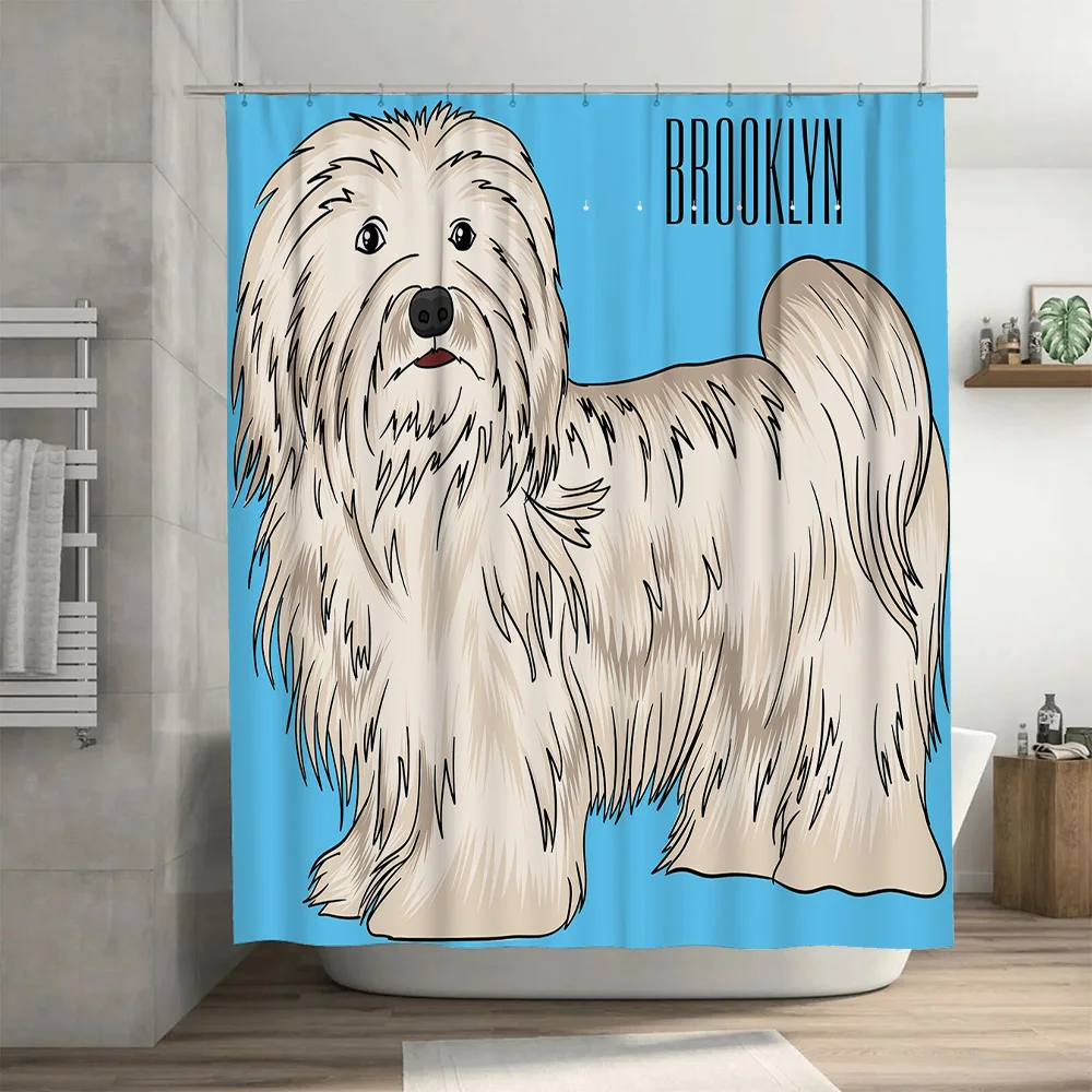 Очаровательная занавеска для душа Brooklyn Dog с пушистым белым пуделями идеально подходит для любителей домашних животных