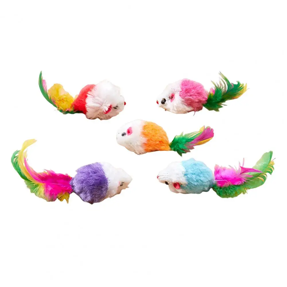 Entertainment for Cats Cat Mouse Toys with Feather Tail Rattle Sounds for Indoor Cats Faux Fur Mice Toy