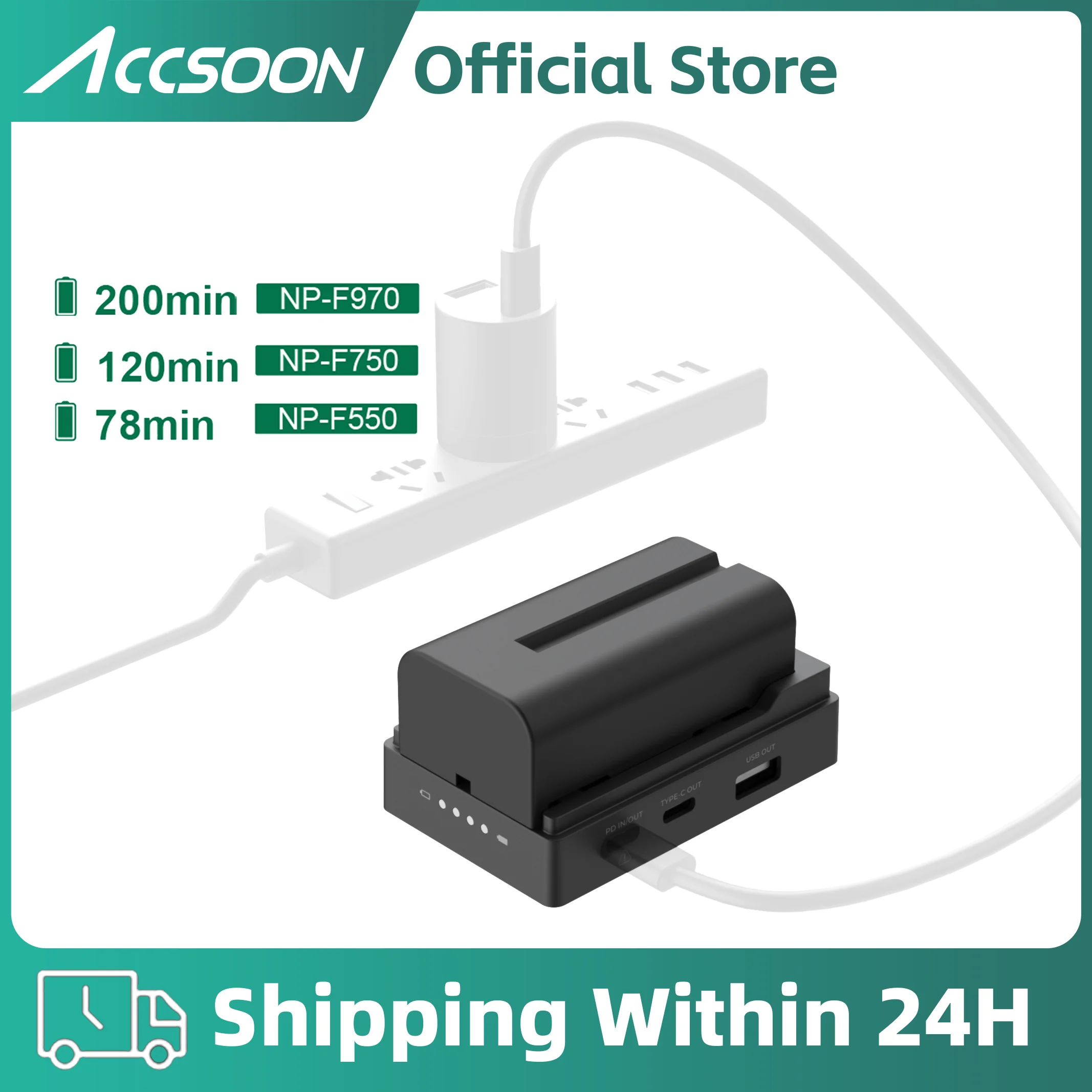 Accsoon Toprig NP-F Battery Adapter Plate for Sony NP-F Type Battery Fast Charging 30W PD Output with LED Indicator Adpter Mount