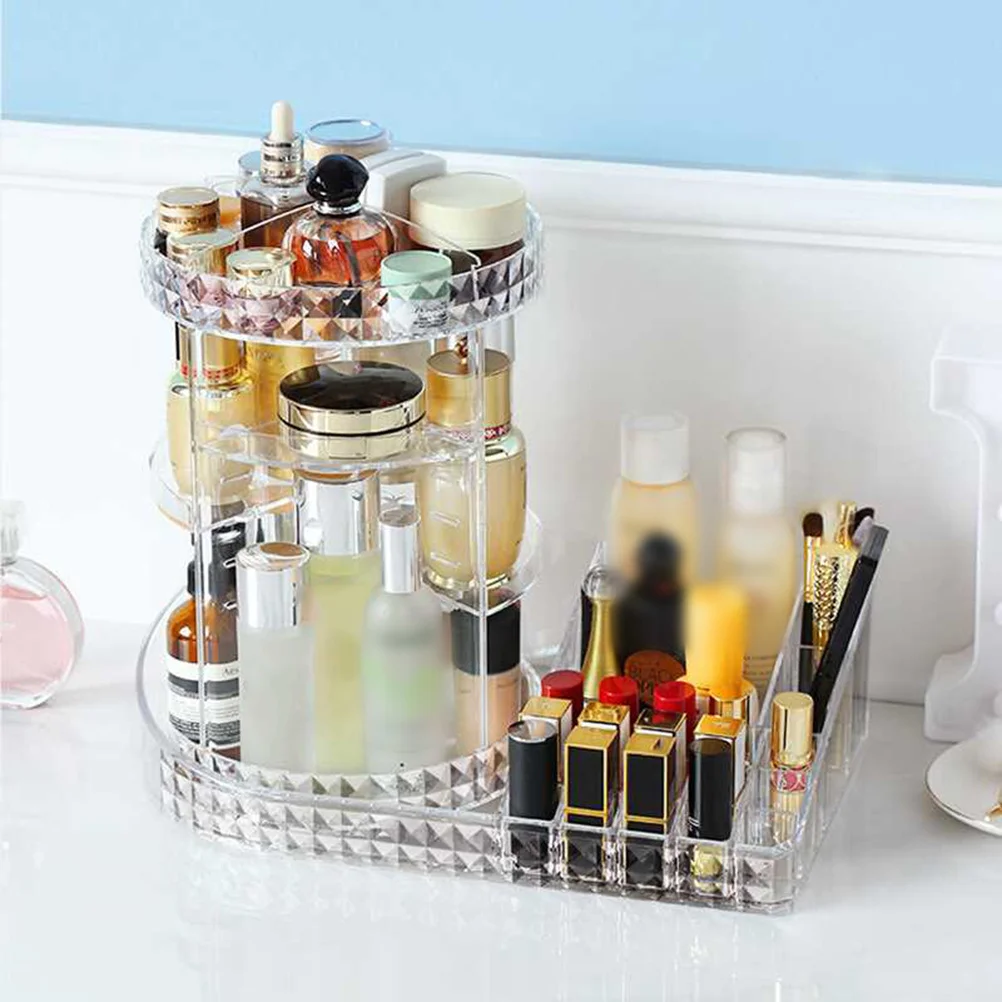 

Acrylic Makeup Organizer Transparent Rotating and Perfume Display Storage Case for Bathroom Bedroom Dressing Table