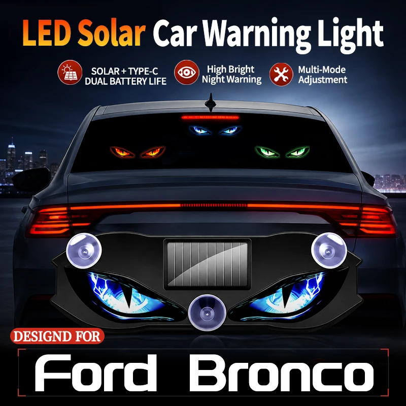 Fits For Ford Bronco New Car Devil Eye Solar Vibration Sensor Dynamic LED Light Creative Car Ambient Light USB Rechargeable