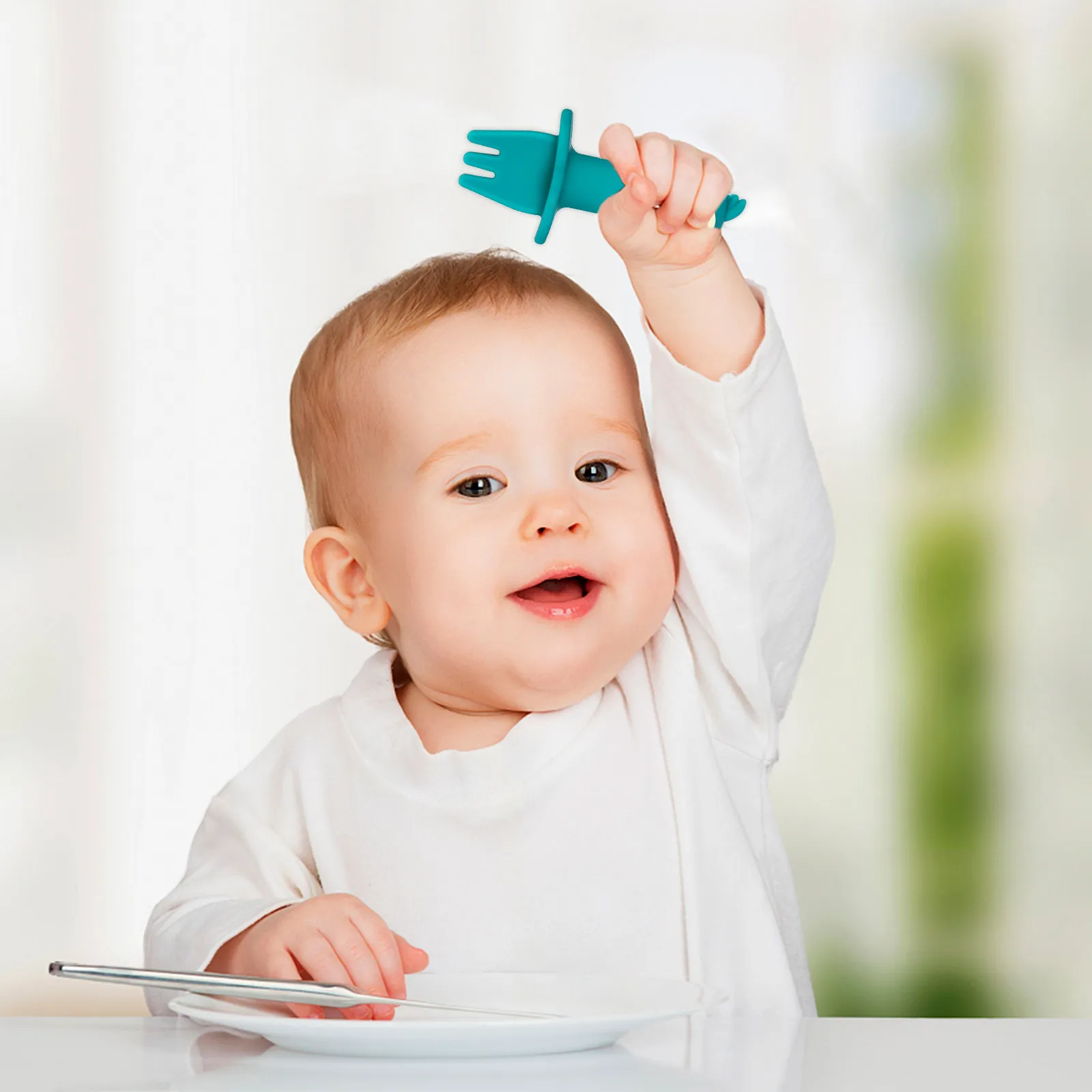 

2Pcs Baby Silicone Spoon Fork Set Food-Grade Short Handle Training Utensils for Infants Hand-Eye Coordination Infant Tableware