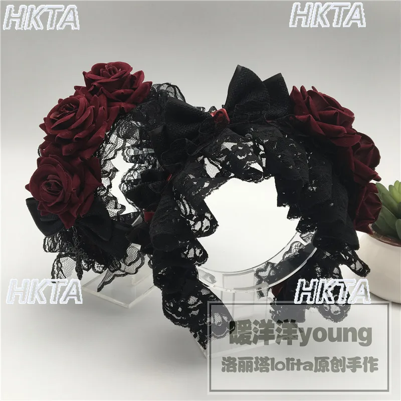 Original Dark Goth Y2k Velvet Rose Cross Headband Lolita Headdress Halloween Ornaments Hair Accessories Girls Women Halloween