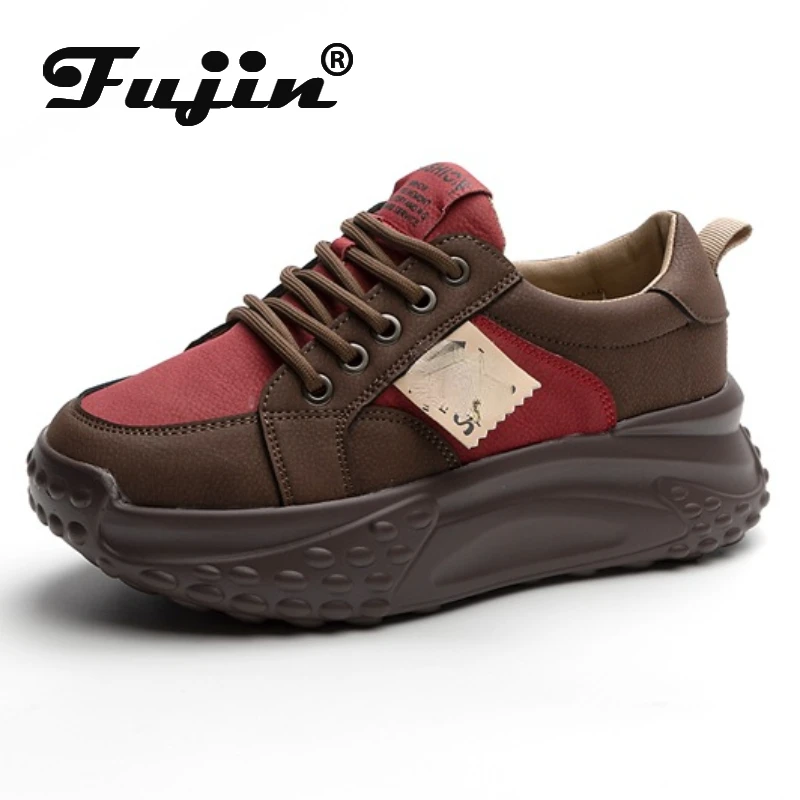 

Fujin 6cm Suede Genuine Leather Casual Chunky Sneakers Platform Wedge Vulcanize Mixed Color Lady Comfy Pumps Fashion Women Shoes