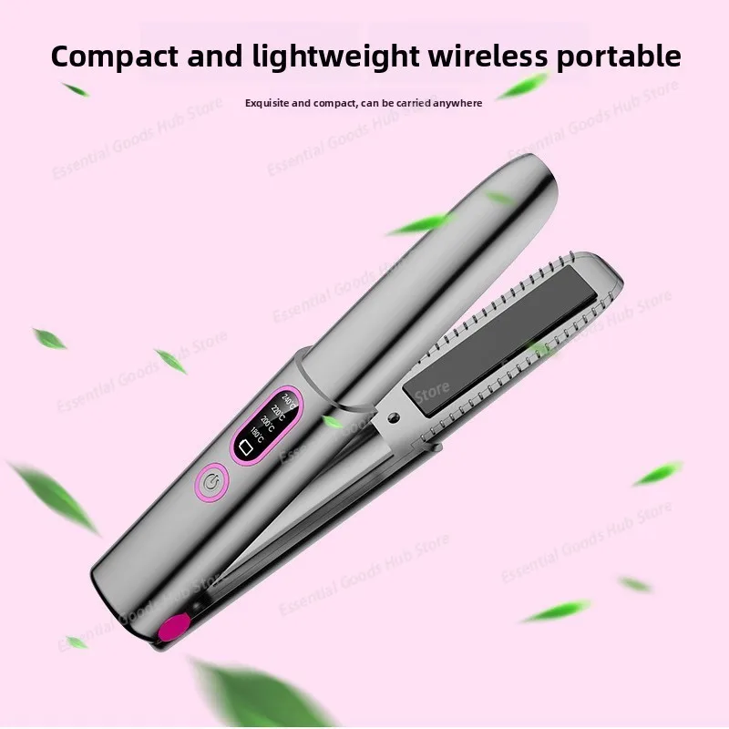 1PCS English Wireless Portable Rechargeable Hair Straightener, Curling Iron, and Dual-purpose Straightener Clip