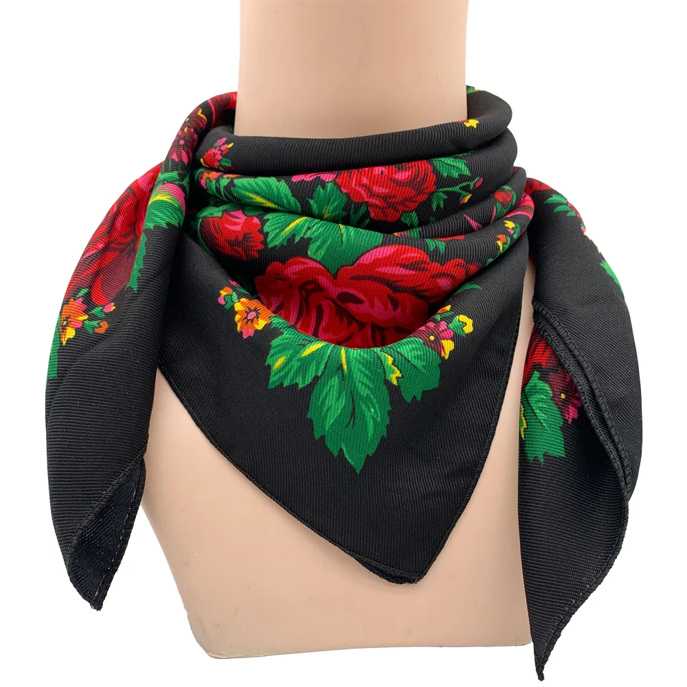 70*70cm Russian Floral Print Scarf Luxury Women Flower Printed Square Bandana Ukrainian Headband Shawl Handkerchief Head Wraps