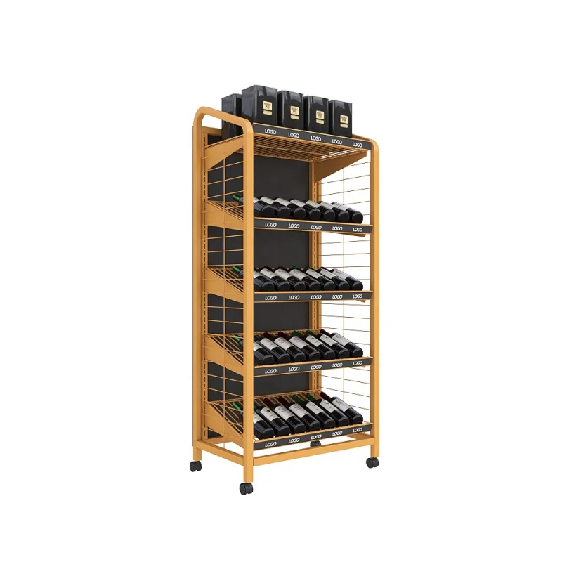 

custom.Retail shops fittings custom iron adjustable accessories stand cellar wine display rack with bottles