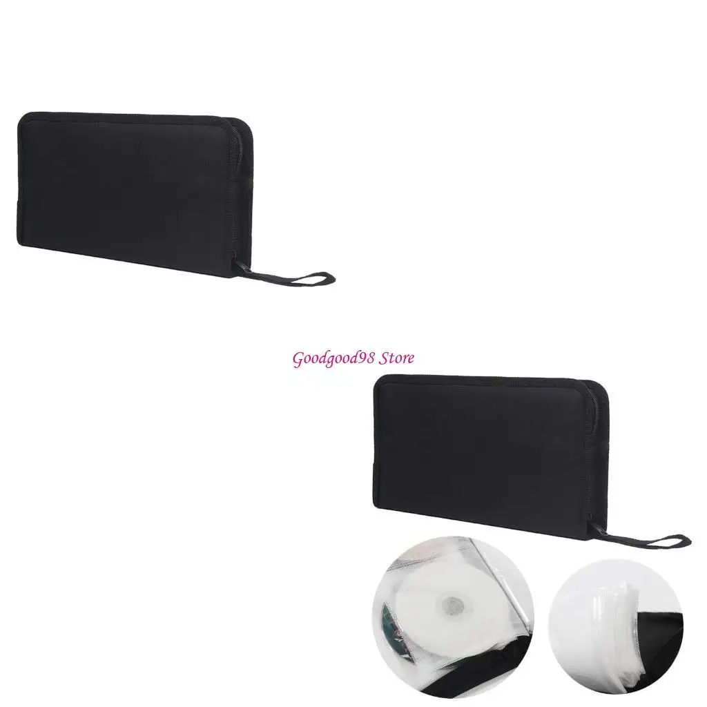 

Portable DVD Case- 80 Capacity Mercerized Fabric Storage Bag Holder with Zipper for Home Car DVD Box Bags W8EC