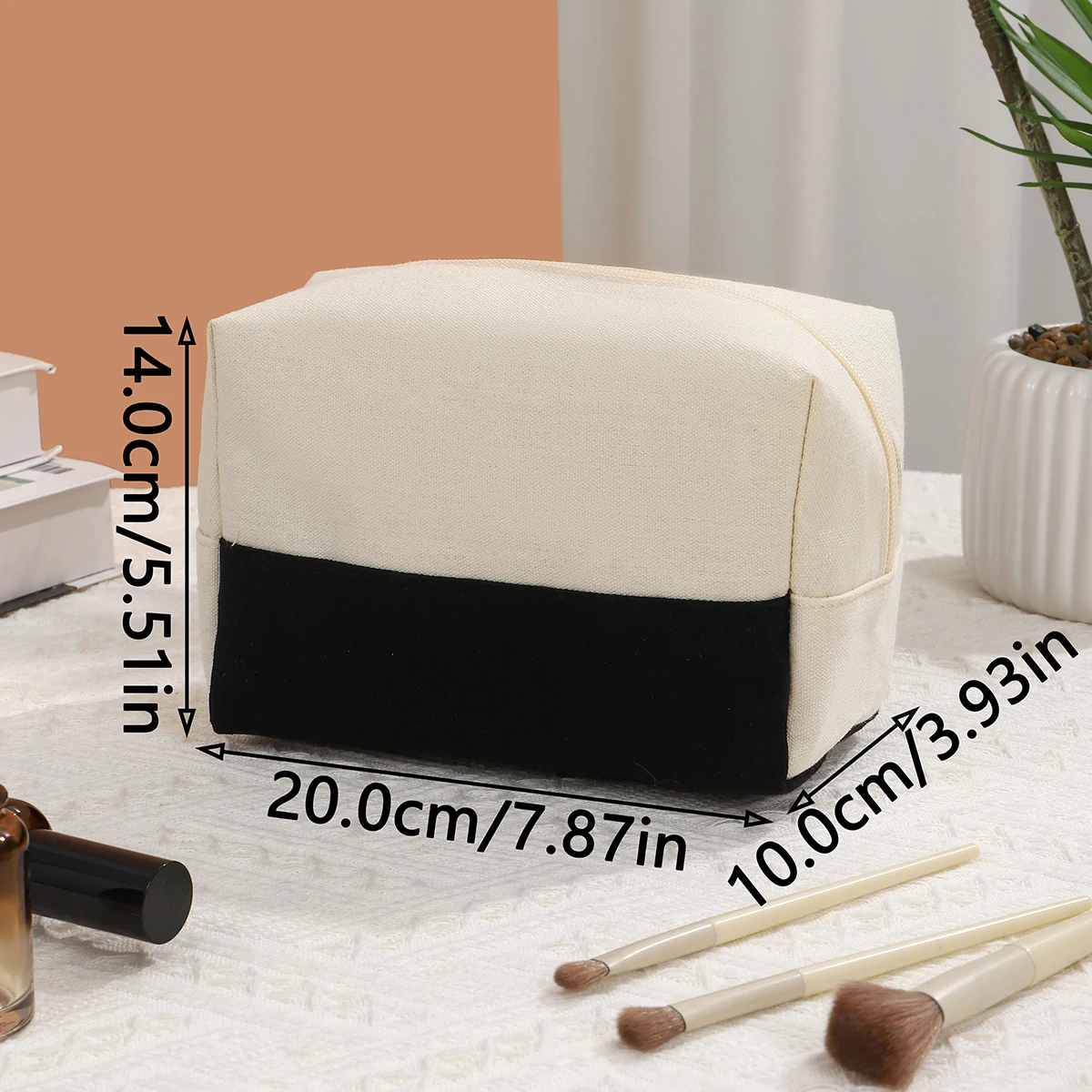 New Fashion Portable Two Color Splicing Square Handbag, Zipper Canvas Makeup Bag, Mini Bag