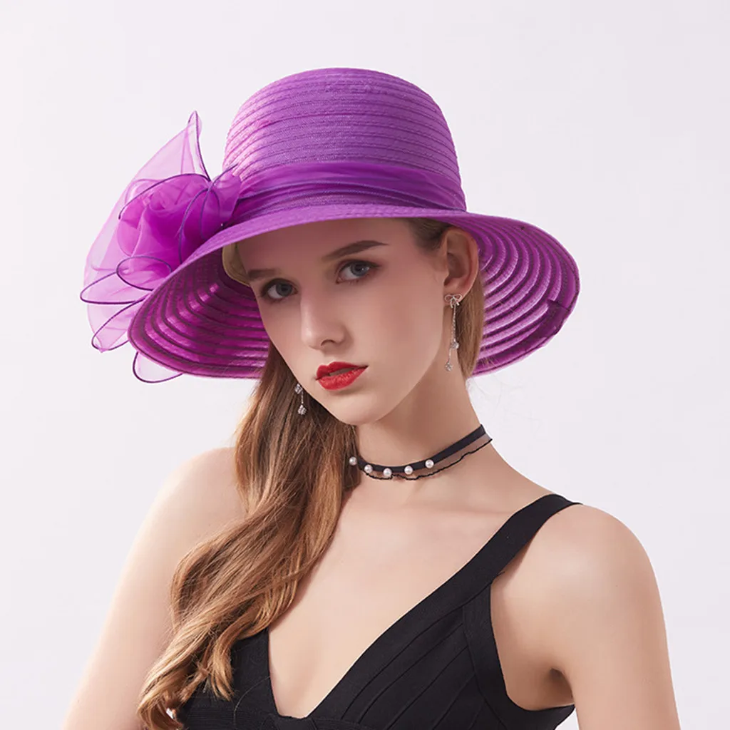 Women's Summer Organza Mesh Hat Wide Brim Sunshade Hat Beach Cap Ladies' Church Hat French Elegant Sun Hat Party Wedding Hat