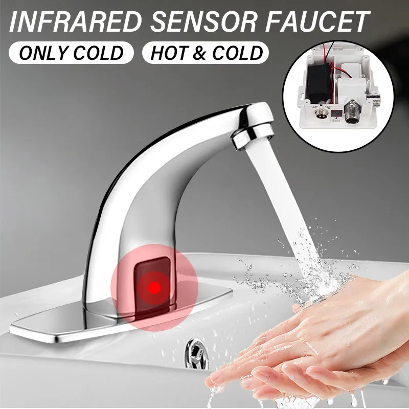 

Hot & Cold Bathroom Automatic Infrared Sensor Faucets Basin Tap Touch Free Touchless Water Saving Inductive Electric Water Tap