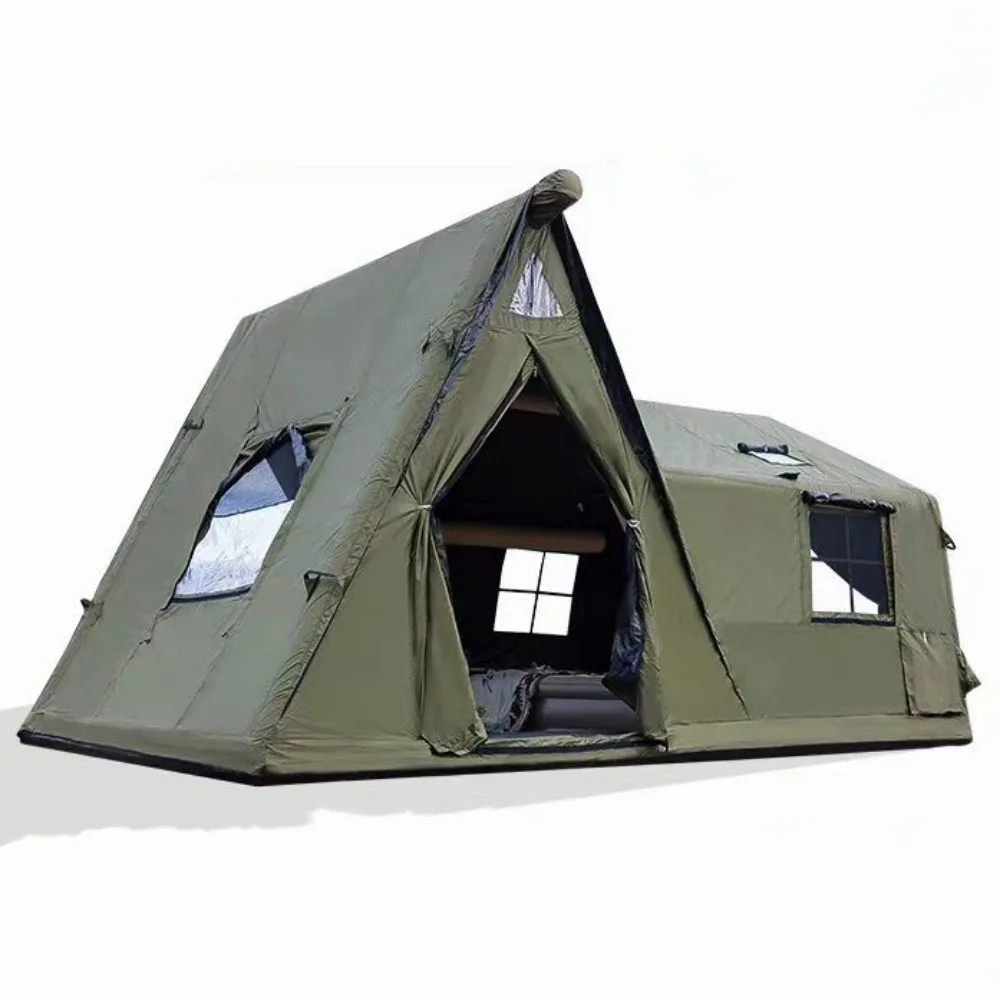 Green outdoor camping inflatable house tent with two-room design