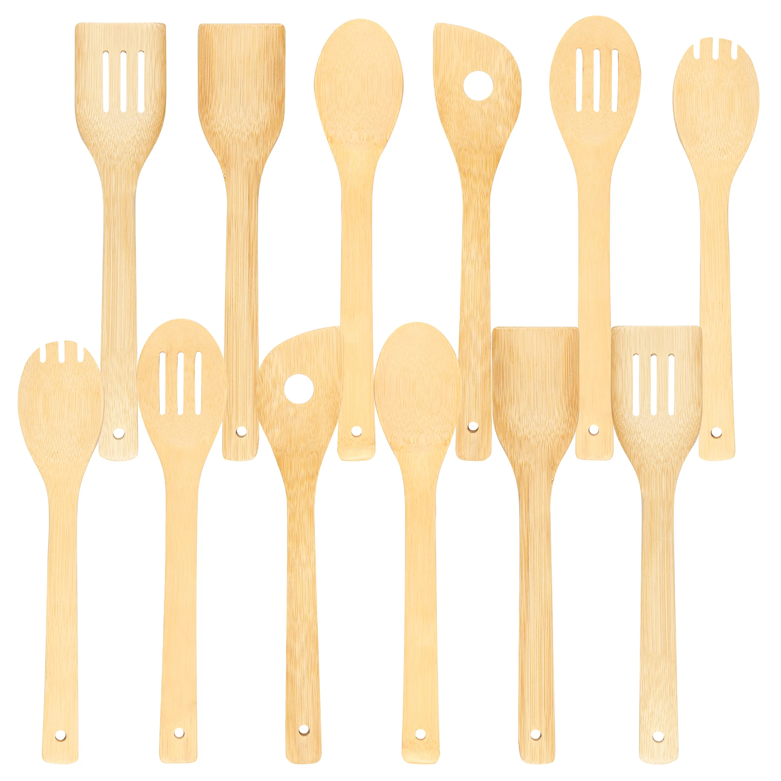 12 Pcs Bamboo Cooking Utensils Set Non Stick Bamboo Cooking Utensils Enduring Sturdy Kitchen Utensils Lightweight Easy to Clean