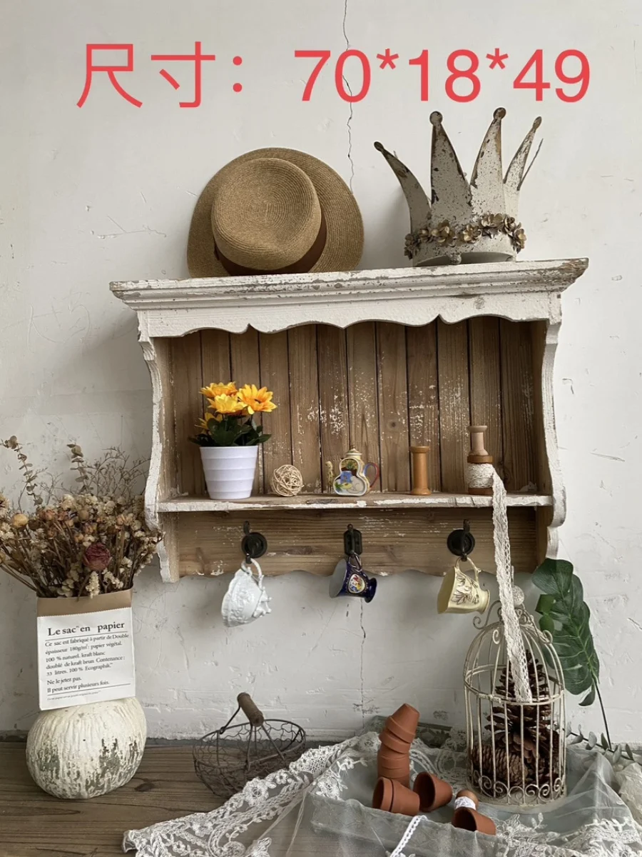 European retro solid wood wall cabinet indoor multi-functional storage shelf