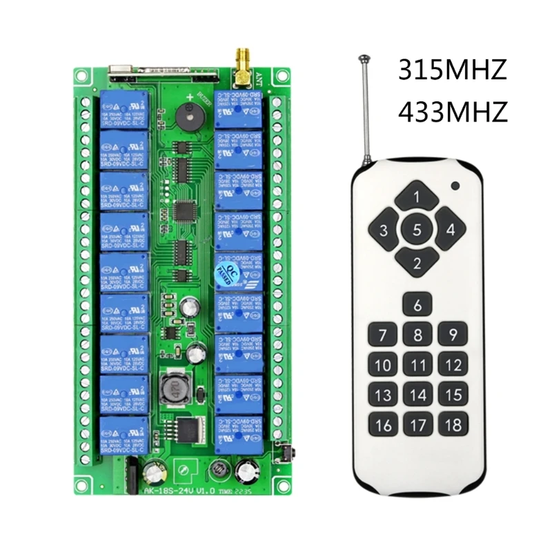 315Mhz / 433Mhz Wireless 12V-36V 18CH Receiver Module + 18 Botton RF Remote Control Transmitter for Garage