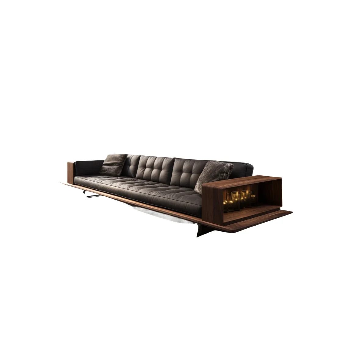 Leather sofa living room modern simple villa straight row combination set