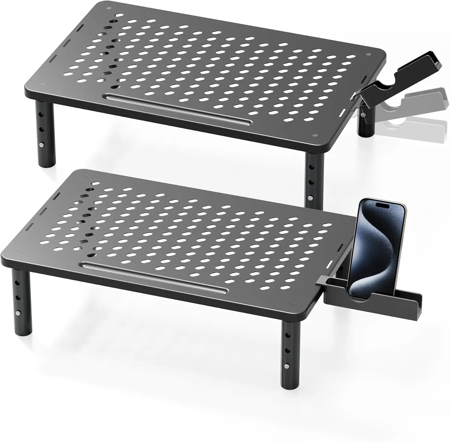 

Adjustable Computer Monitor Stand Riser, 2-Pack, Metal Desk Organizer with Phone Holder