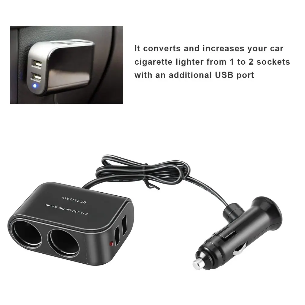 Universal USB 12V/24V 2 Way Car Cigarette Lighter +LED Light Switch Auto Socket Splitter Charger Vehicle Lighter Adapter