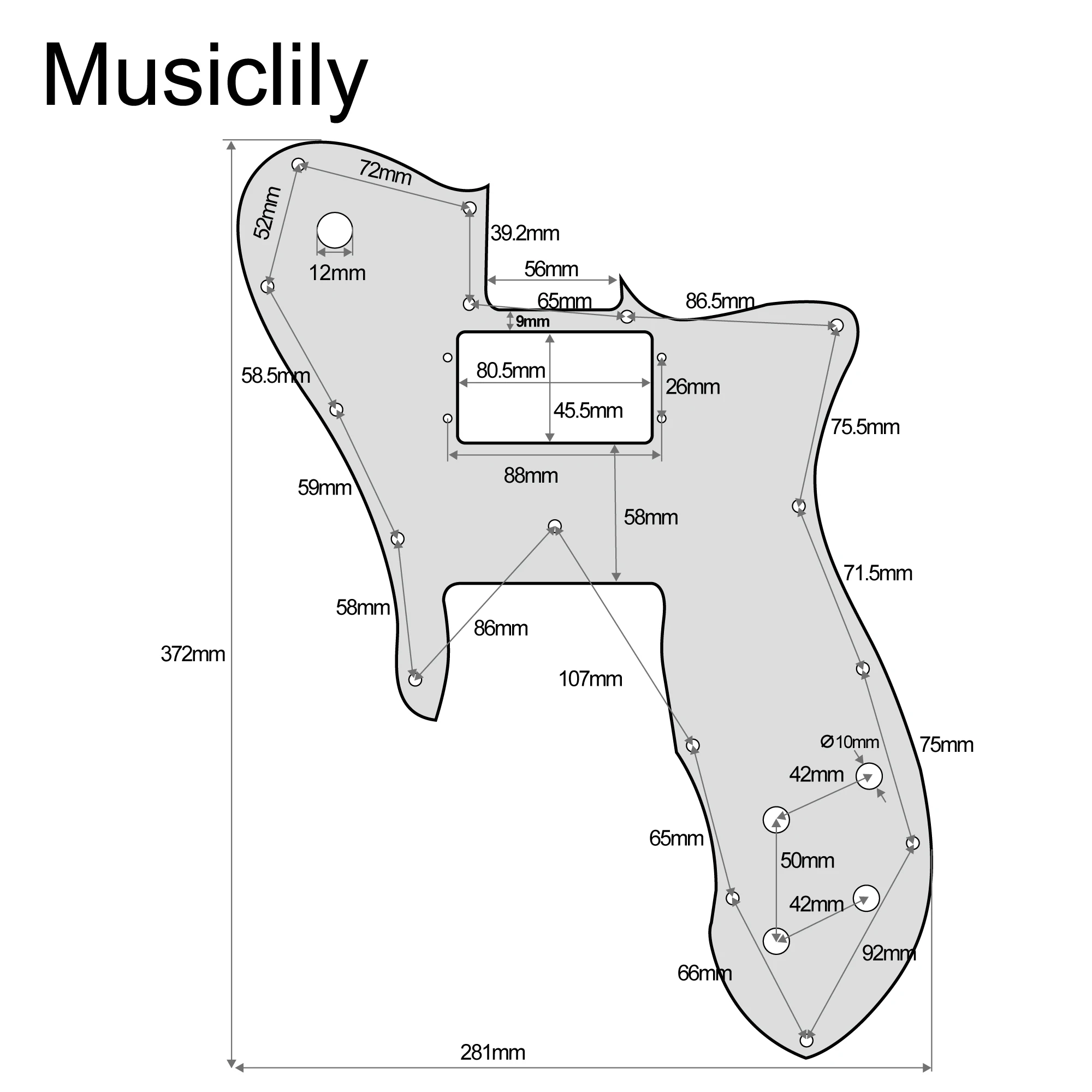 Musiclily Pro 16-луночная гитарная накладка с хамбакером широкого диапазона для США/Mexico Fender 72, электрогитара в индивидуальном стиле