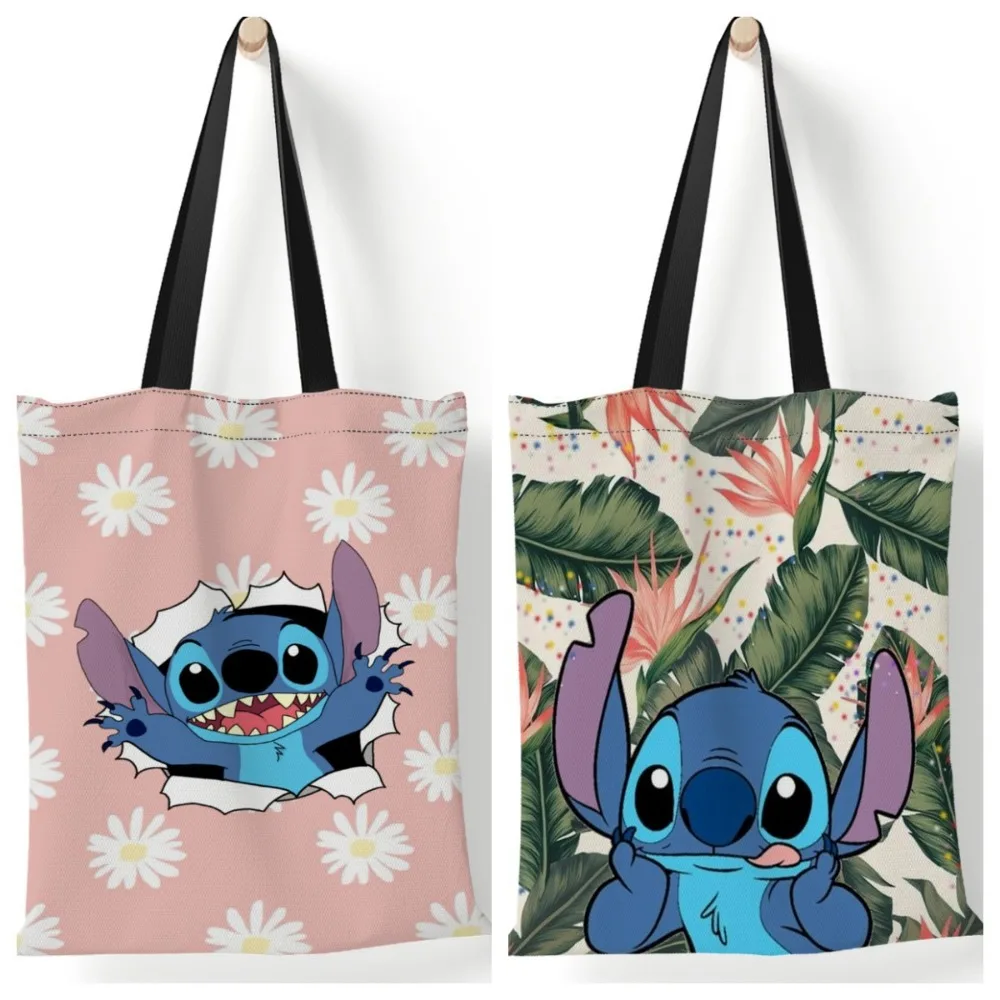 Lilo & Stitch Disney Canvas Bags Casual Printed Handbags for Women Action Figures Toys Fashion Tote Bag Storage Kids Girls Gifts