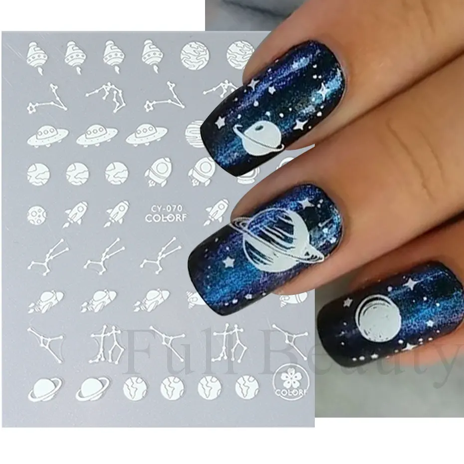 3D Space Luminous Stickers for Nail Planet Galaxy Glow in the Dark Decals DIY Manicure Adhesive Slider Decoration Accessory LACY