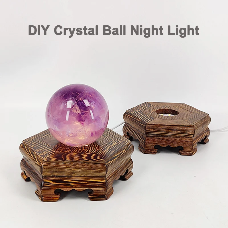 الإبداعية DIY كريستال الكرة أضواء ليلية القيل والقال منصة خشبية الجذر نحت قاعدة مضيئة زجاجة الطقس الملونة واجهة USB