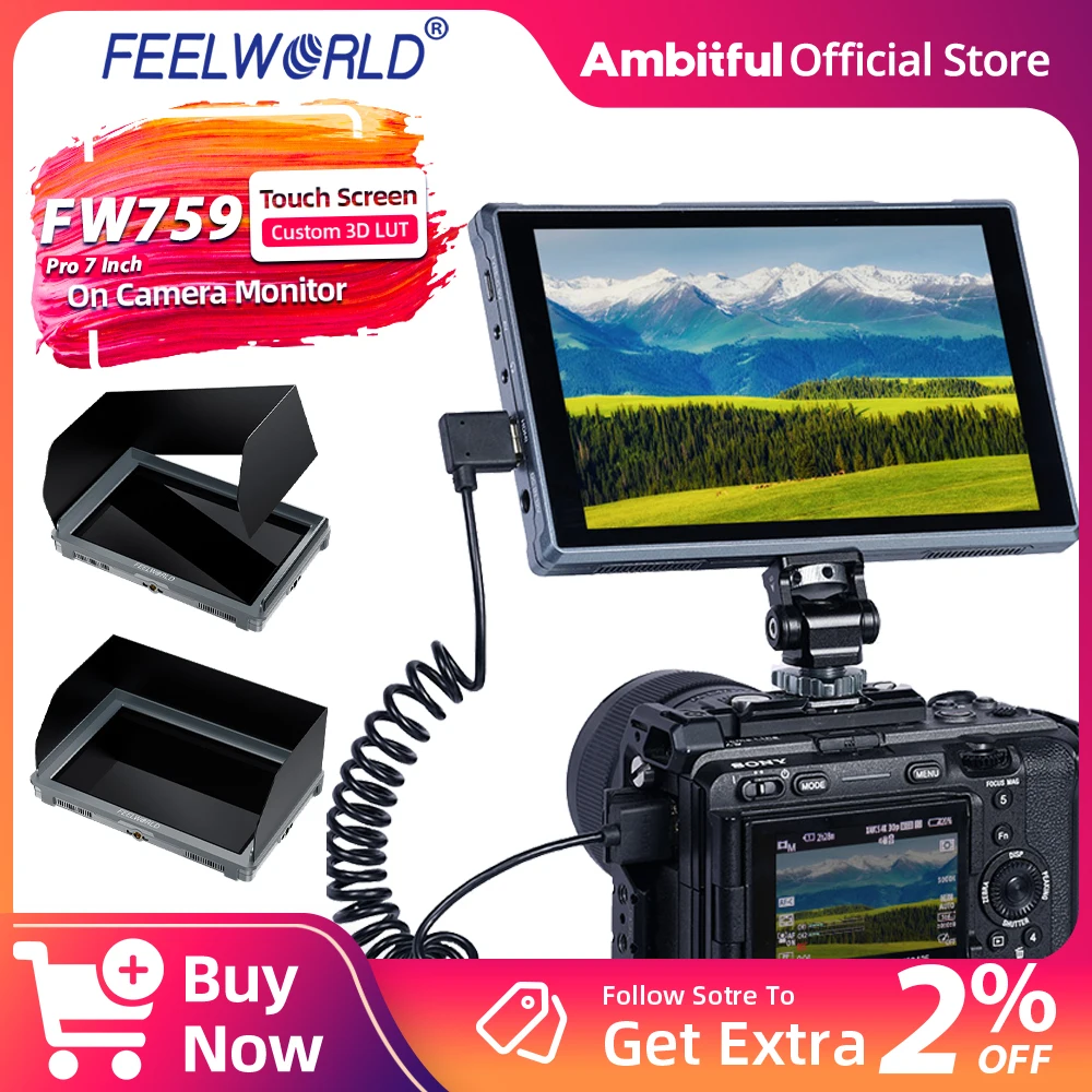 

FEELWORLD FW759 PRO 7 Inch Touch Screen Camera Monitor 4K HDMI-compatible 1280x800 IPS Studio Field Monitors for Live Video