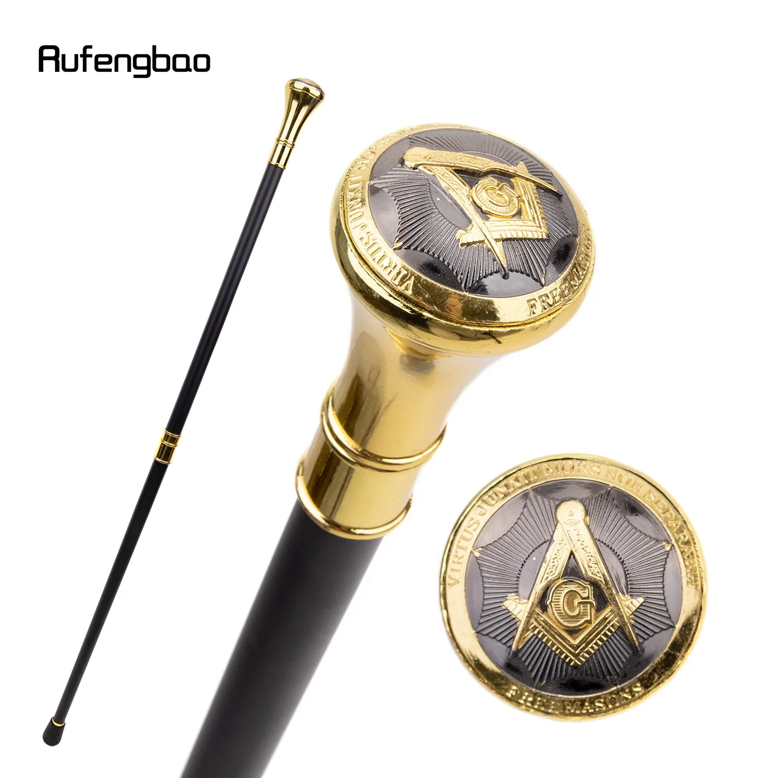 Golden Freemasonry Freemasons VG Totem Relief Walking Cane Fashion Walking Stick Gentleman Crosier Knob Walking Stick 93cm