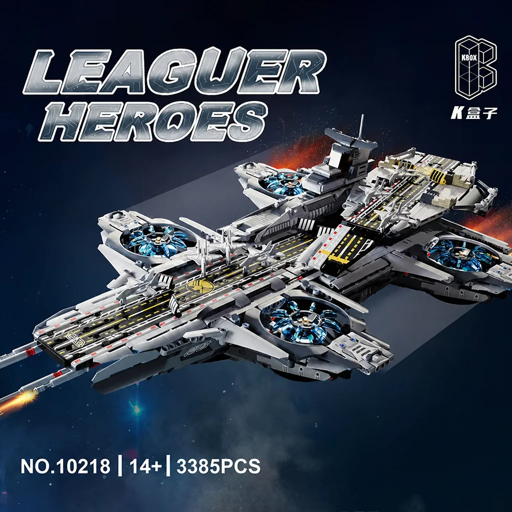 3385-teiliges Technik-Bausteinset: Leaguer Heroes Helicarrier Flugzeugträger – Space Wars Interstellares Mutterboot Konstruktionsmodell mit LED-Beleuchtung, DIY-Montage-Spielzeug für Jungen und