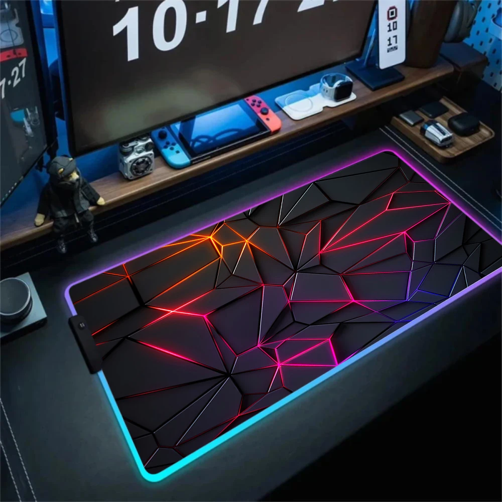 With Backlight Geometry LED Computer Mouse Pad 1000x500mm Gaming Mousepad Kawaii Office Rug RGB Shine Large Colorful Desk Mat