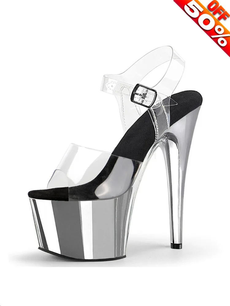 Pole Dance Shoes gothic 17cm Stripper Heels Platform Sandals Party Sexy Fetish Elegant 7 inches Purple Silver Clear leather