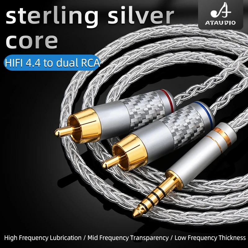 ATAUDIO HIFI Pure Silver 4.4mm to 2RCA Aux Audio Cable Headphone Amp Connecting Cable With 24K Gold Plated Plug